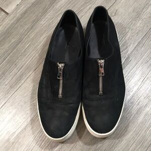 Vince Warner Zip-Front Black Leather Platform Sneakers size 9.5-10
